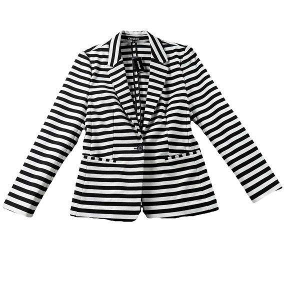 Express Jackets & Blazers - Express Blazer Womens M Ponte Knit Striped Jacket 1 Button Office Career NWT